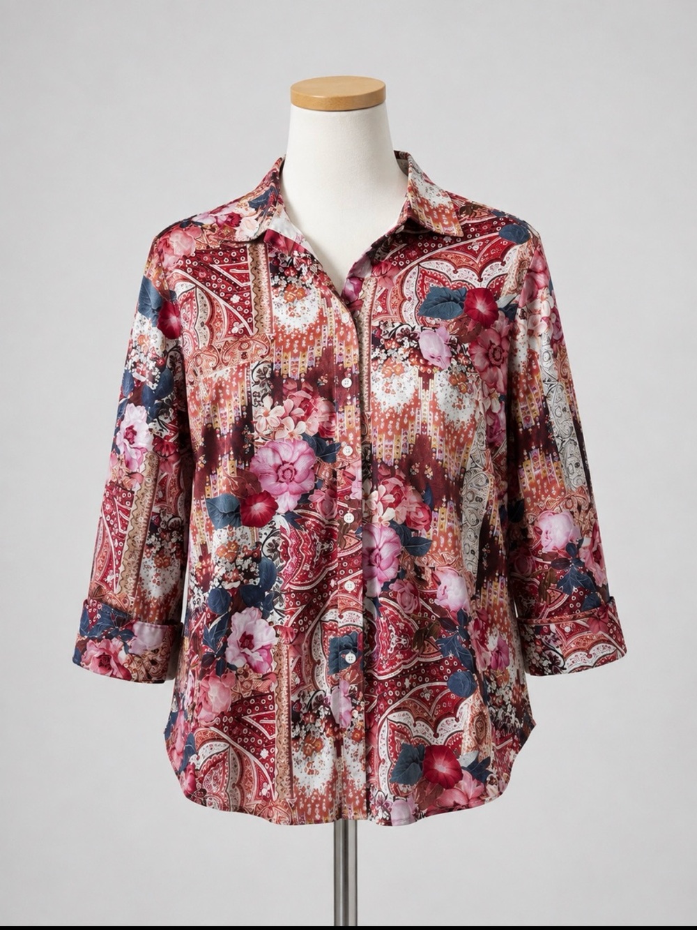 Chico's Floral Paisley Button-Front Shirt - Pink, Blue & Burgundy